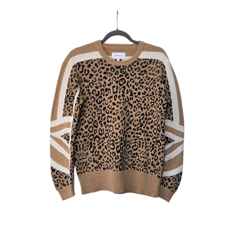 Current/Elliott Duvall Leopard Print Striped Wool Cashmere Blend Sweater, Medium